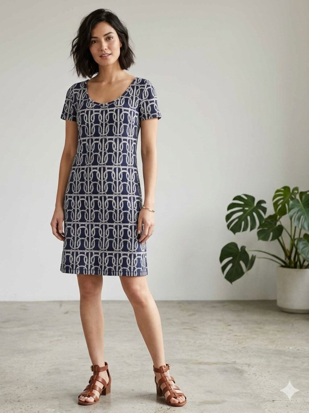J Crew 100% Cotton Sailor Knot T-Shirt Dress - Navy Blue & White - Medium